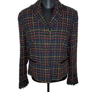 Grace Elements Blazer Tweed Button Front Black Rainbow Multi Color Plus Size 14